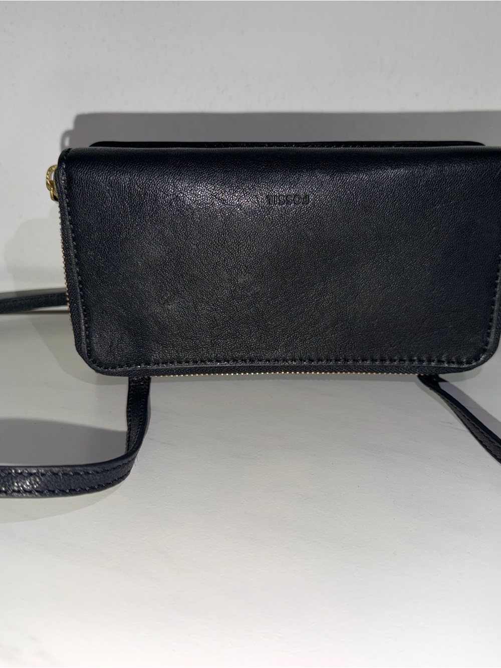 Fossil Black Leather Crossbody Wallet Purse